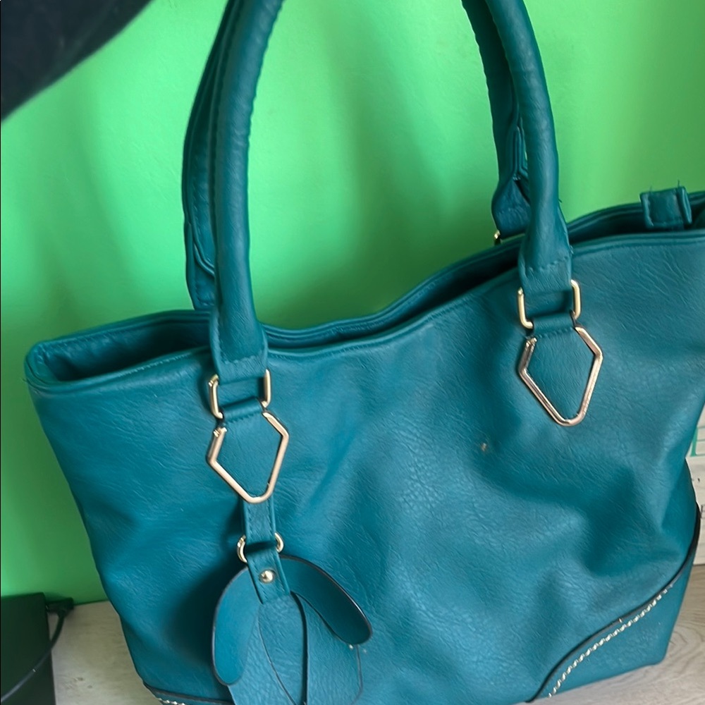 Teal Leather Tote Bag